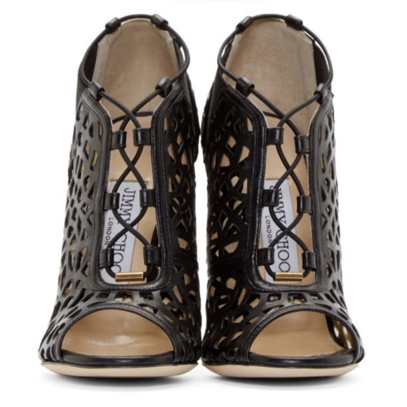 Jimmy Choo Tactic Black Nappa and Shiny Leather Sandal Booties. Size 37 - Picture 2 of 13